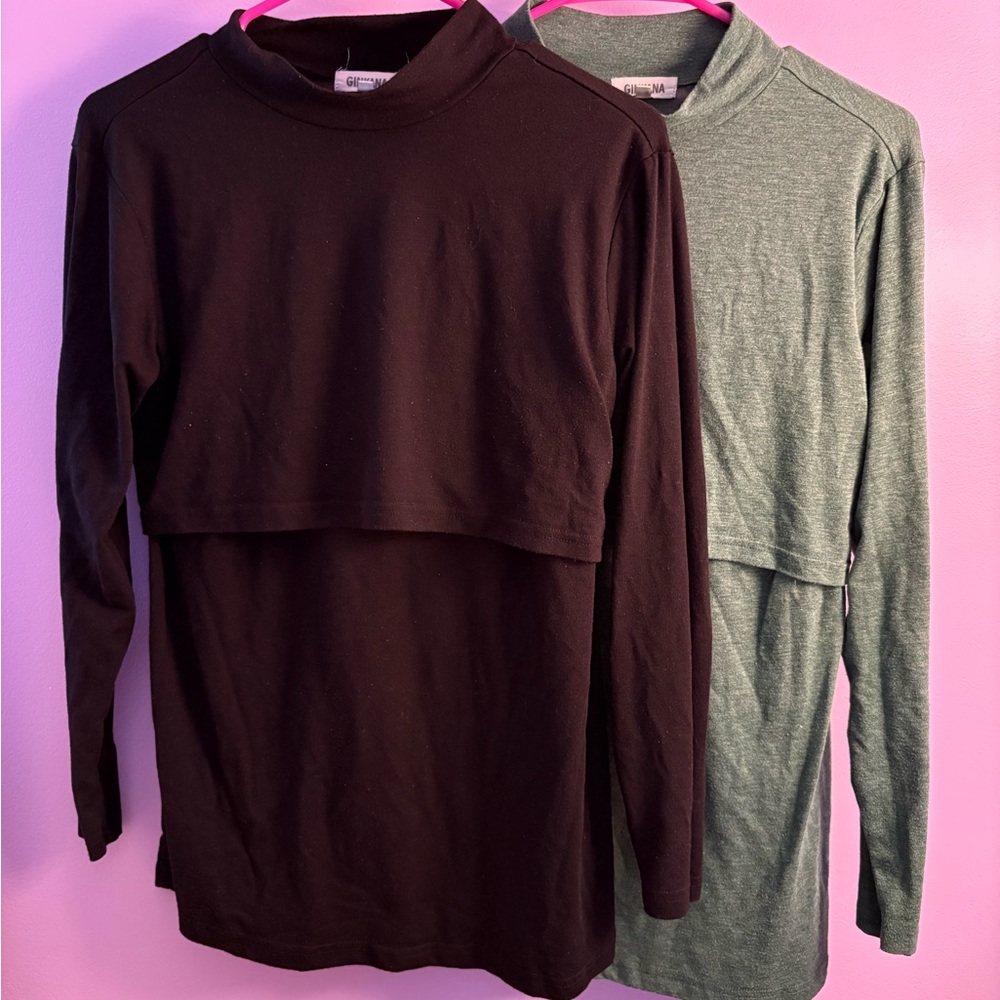 Long Sleeve Nursing Tops - Black and green